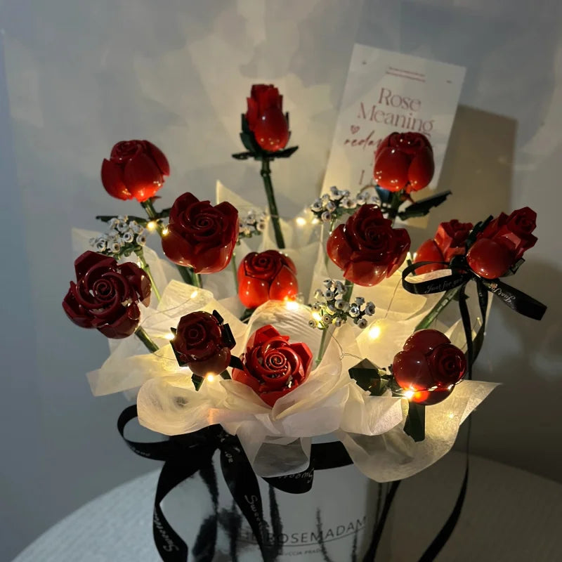 New 822PC Romantic Rose Flower Bouquet Building Blocks Valentine's Day Gift for Women/Men for Home Decor Gifts for Anniversary