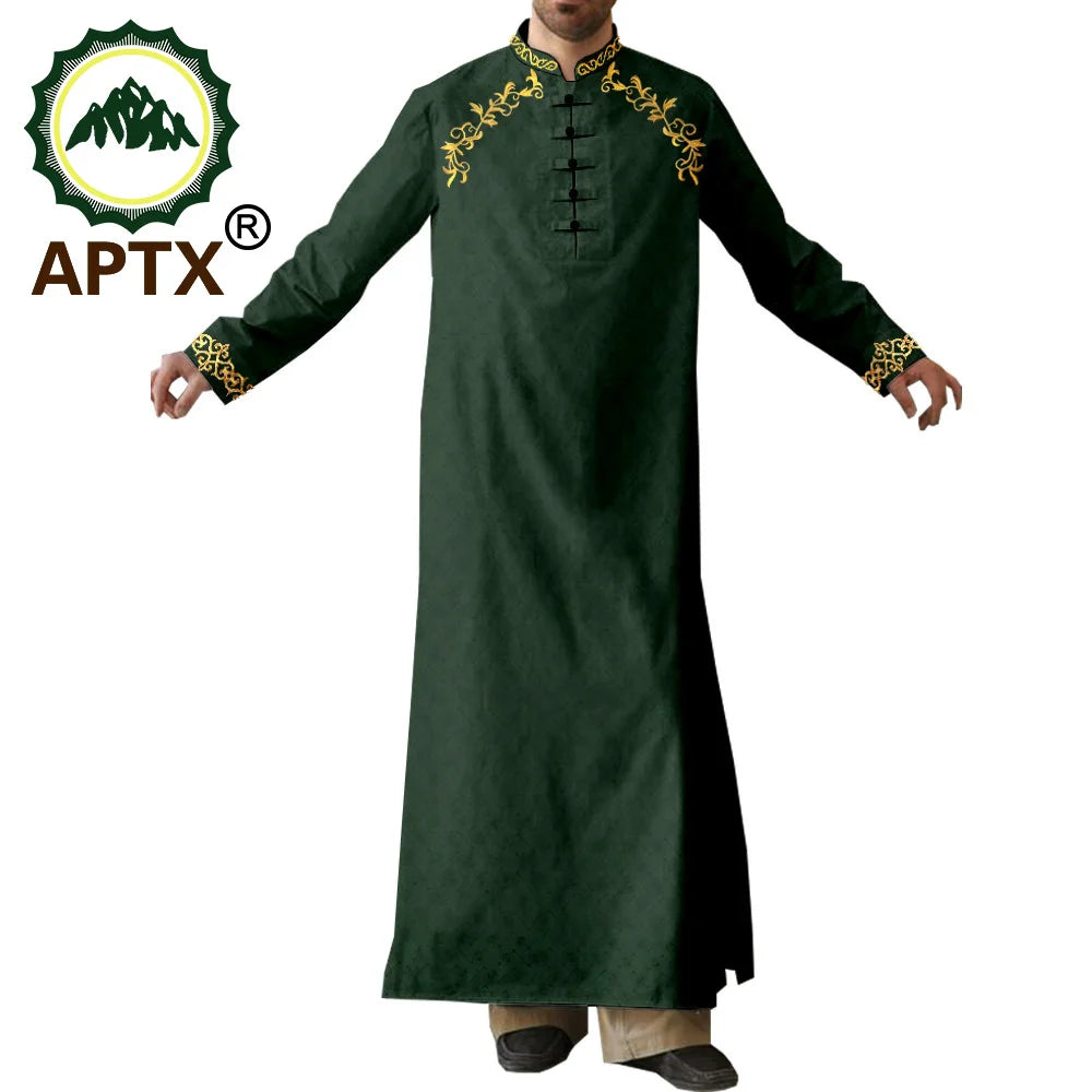 APTX Robe for Men Muslim Fashion Jubba Thobe Single Breasted Loose Embroidery Outfits Casual Wedding Church Wear T2014007