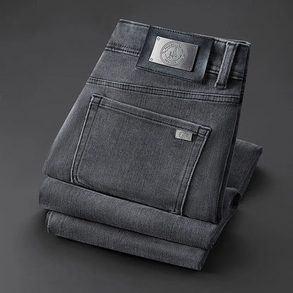 Light Luxury Gray Jeans for Men 2024Autumn and Winter Simplicity Fashionable All-Match Slim-Fit Stretch Casual High-End Trousers