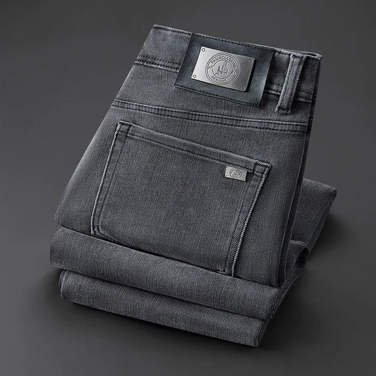 Light Luxury Gray Jeans for Men 2024Autumn and Winter Simplicity Fashionable All-Match Slim-Fit Stretch Casual High-End Trousers