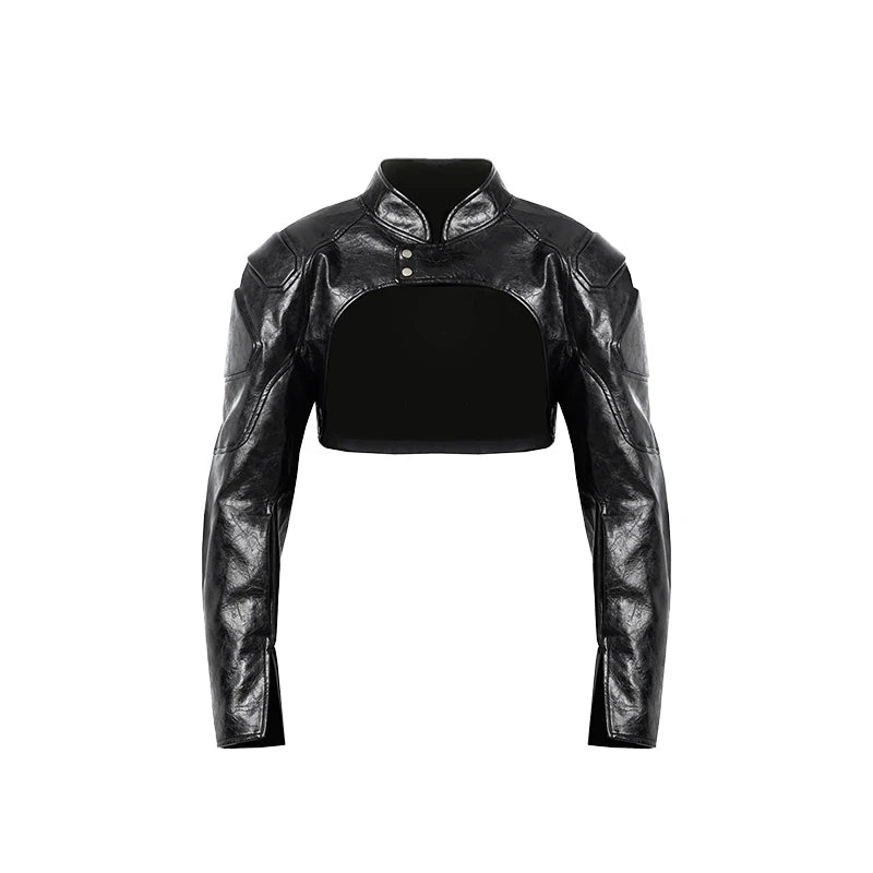 Nerazzurri Spring Autumn Cool Short Black Pu Leather Jacket Men Shoulder Pads Zipper Cropped Menswear Runway European Fashion