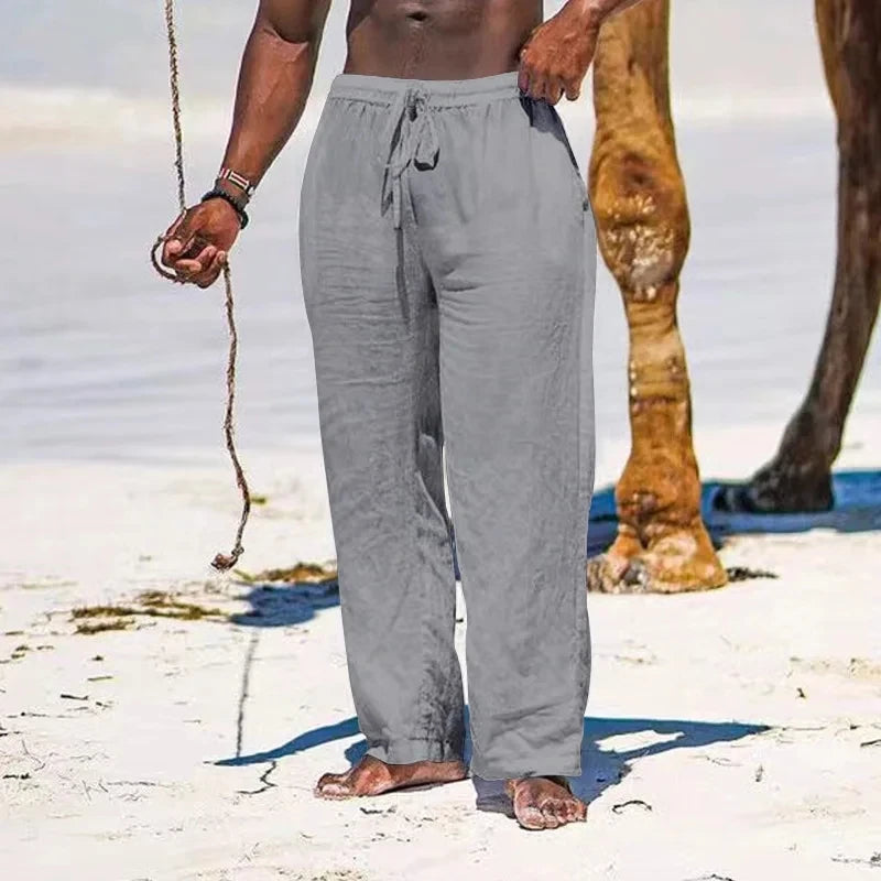 Men's cotton and linen pants, loose and cool casual pants, elastic waist pants, casual oversized street wear, lightweight pants