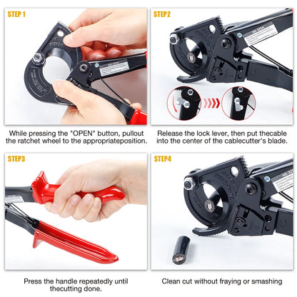 Ratcheting Cable Cutter Wire Plier 0-240mm² Professional Cutting Tool For Copper/Aluminum Metal Conductors Optical Fibers Cables