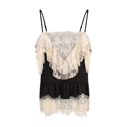 Women Lace Ruffle Cami Top - Cotton Blend Spaghetti Strap Camisole Vintage Frill Trim Y2K Tank Tops for Summer 2026