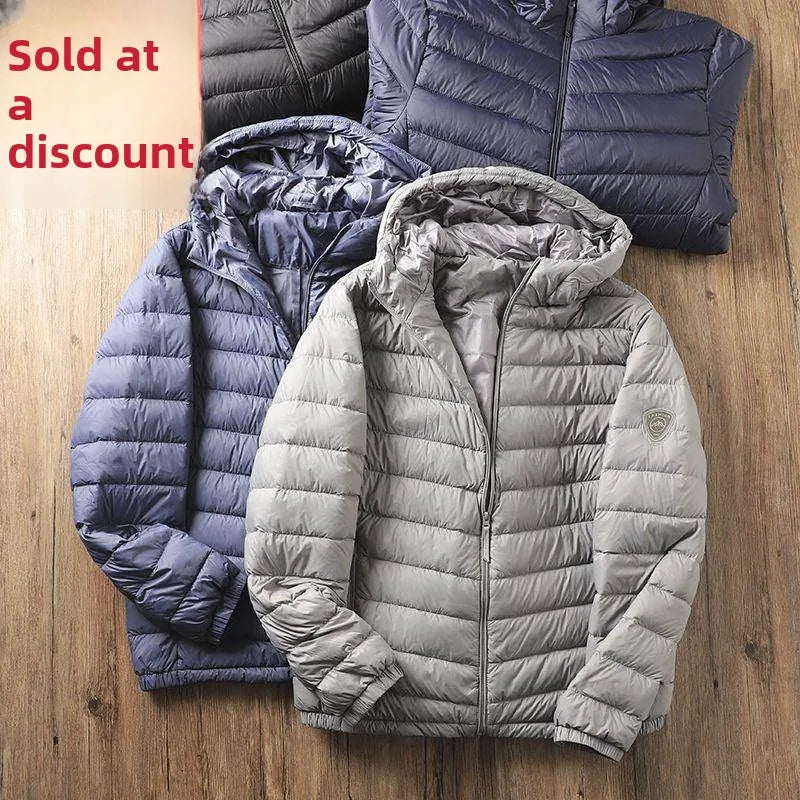 Lightweight Casual Hooded down Jacket Short Pure Color Men's Cotton Coat Warm Stylish Slim Fit Regular Length Spring Season