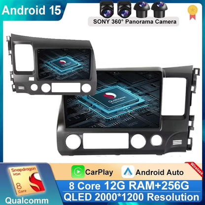 Car Radio Android 15 For Honda Civic 8 FK FN FD 2005 - 2012 RHD Multimedia Player Navigation GPS Carplay Stereo BT Head Unit DSP