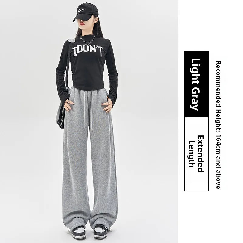 Gray Lamb Velvet Sport Pants Women's High Waist Drapey Fleece Wide Leg Casual Small Size Thickened Cotton Pants