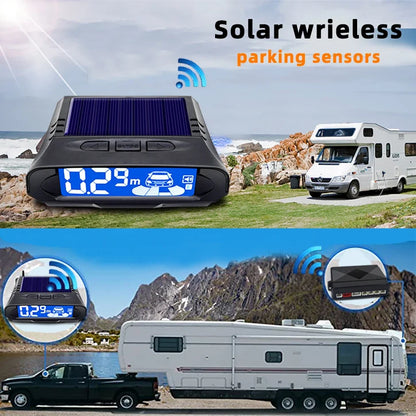 QXNY 24V Wireless Solar Charging 4 Parking Sensors Kit Backup Radar Rear Parktronic for Truck Pickup Van Fifth Wheel RV Camper