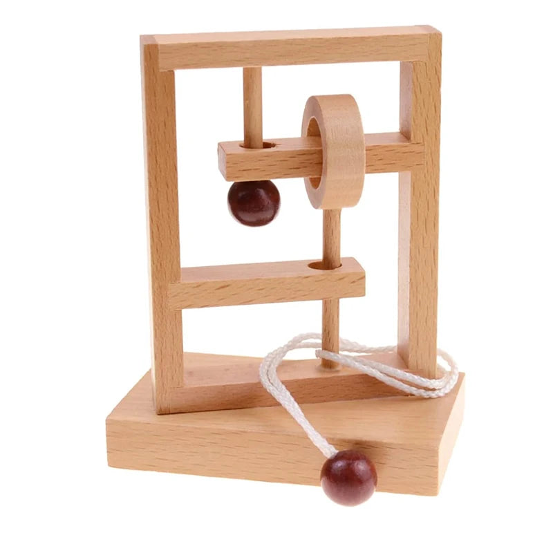 Classic Brain Teaser Puzzle Wooden Threading Rope Ring String Solution Central IQ Test Toys Educational Mind Games Kids Adults