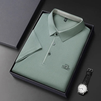 Men's Business Ice Silk Work Shirts Summer Badge Solid Color Polo Shirt Office Wear Man Breathable Comfortable Versatile Tops