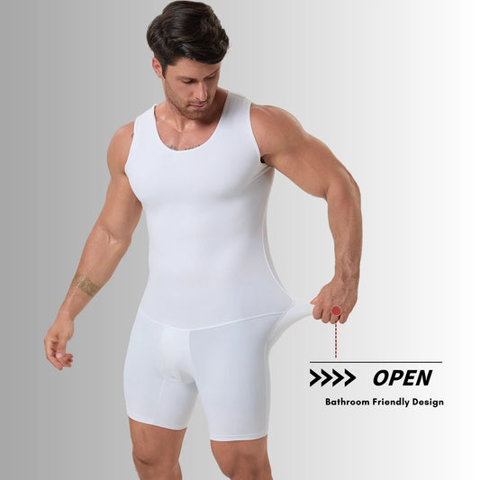 Men's Body Shaper Bodysuit Back Waist Opening Convenient Bathroom Use Tummy Control Thigh Shaping Compression Tops