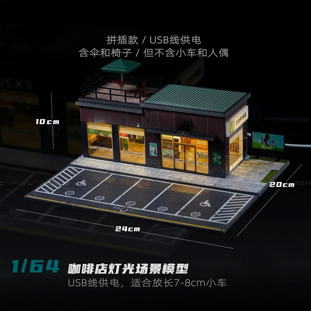 Diorama 1/64 Garage Model City Street Factory Building Scene Parking Lot Model for Die-Cast Car Display Case