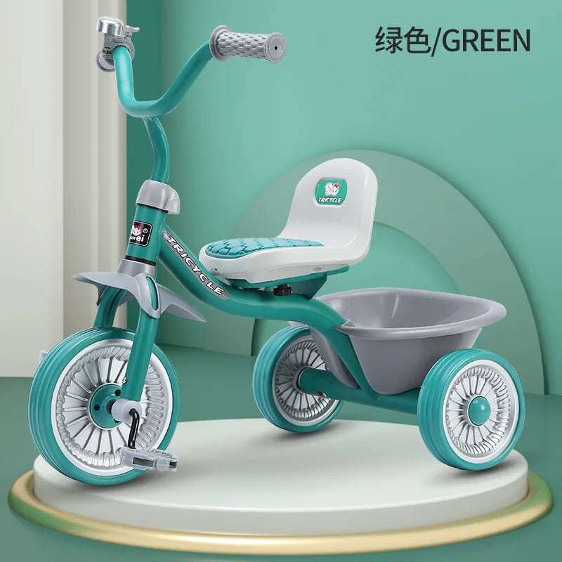 Simple Kids Tricycle 1-6 Years Old Boys & Girls Pedal Car with Basket Anti-Rolling Safety Footrest Ride-On Toy for Toddlers