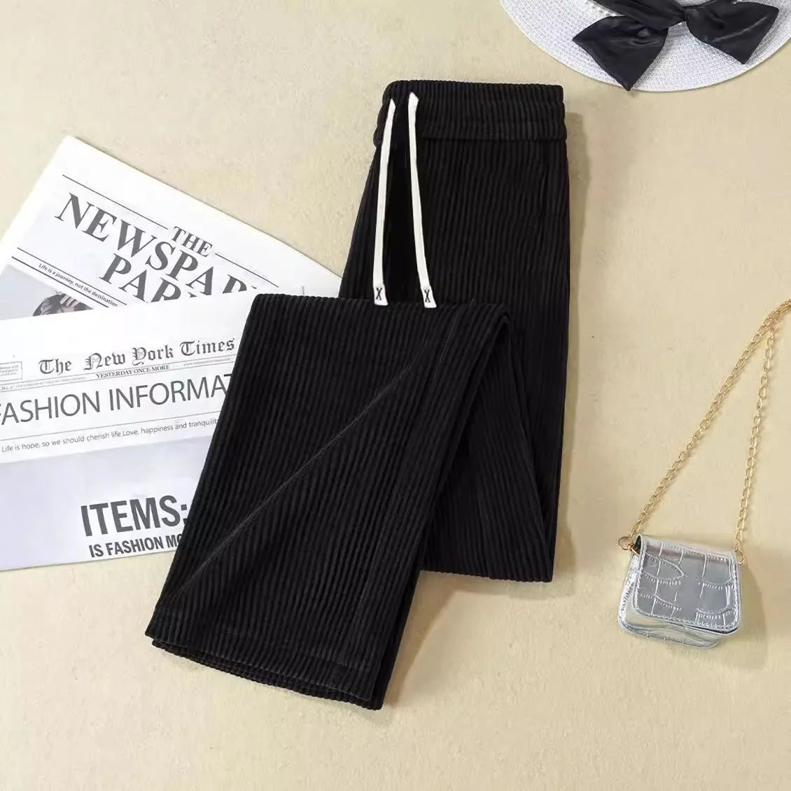 Corduroy Wide Leg Pants High Waist Straight Cut Thickened Women's Loose Fit Trousers Autumn Winter New Style Casual Pants