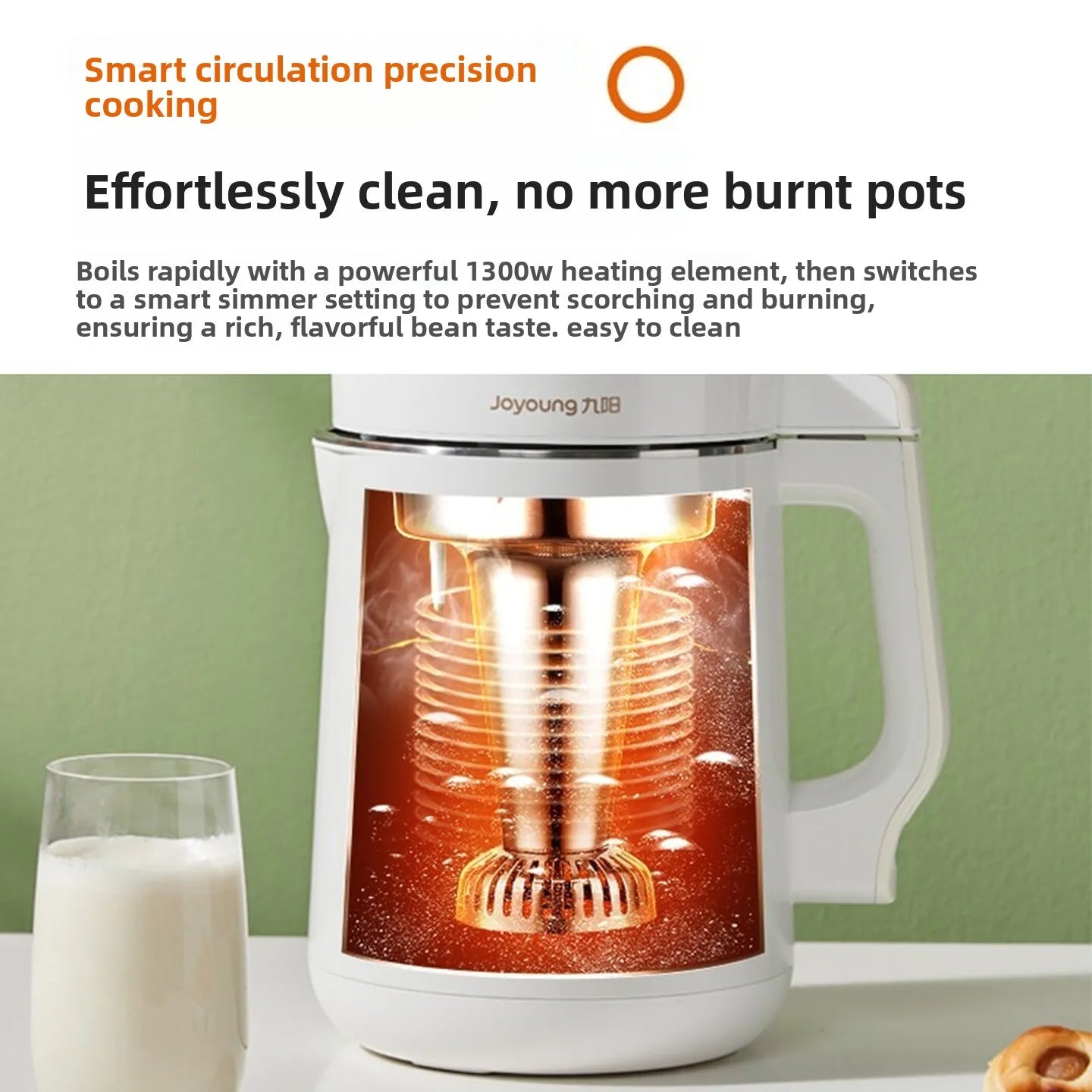 Joyoung 1.6L Soy Milk Maker, Wall Breaking, No Filter & No Boil, Fully Automatic, Multifunctional for 2-5 People, Off White