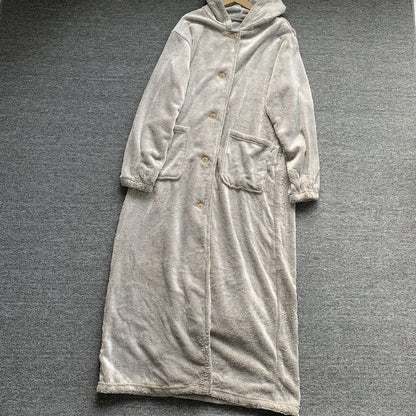 Couple's Hooded Sleep Robe Men's Women's Winter Long Length Heat Generating Drawstring Home Wear Couples' Sleepwear