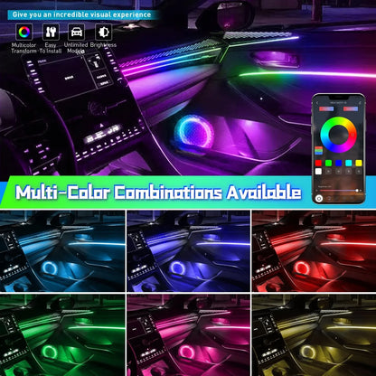 22 In 1 Car Ambient Lights RGB 64 Color Universal LED Interior Hidden Acrylic Strip Symphony Atmosphere Lamp APP Full Colors