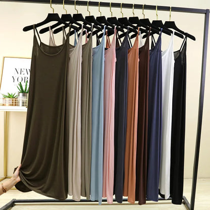 Summer round Neck Modal Dress Thin Long A-Line Dress Vest Strap Dress Loose Base Dress Inner Wear Casual Style No Sleeve Dress