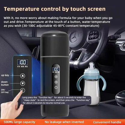 500ml Electric Kettle Portable Car Heating Cup 12V/24V Touch Screen Intelligent Temperature Adjustment Travel Thermal Kettle