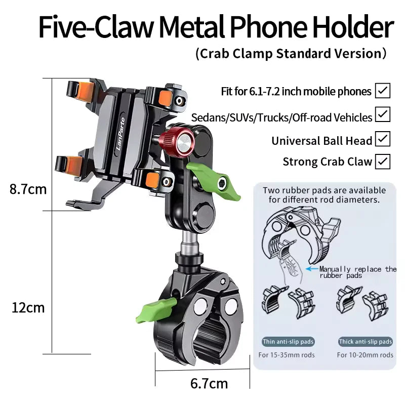 Apex Rush Car Phone Holders  360°Adjustable Metal Five-Claw Phone Clamp Military-Grade Strongest Suction Car Mount