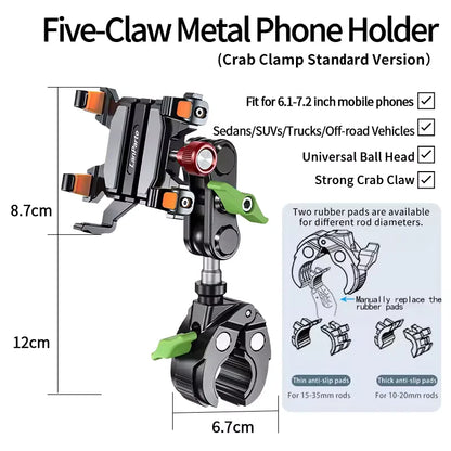 Apex Rush Car Phone Holders  360°Adjustable Metal Five-Claw Phone Clamp Military-Grade Strongest Suction Car Mount