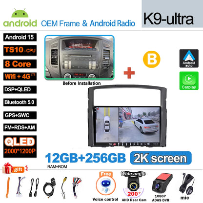 Android 16Carplay For Mitsubishi Pajero 4 V80 V90 2006 2007 -2014 Car Radio Video GPS Navigation Player Unit Multimedia Stereo