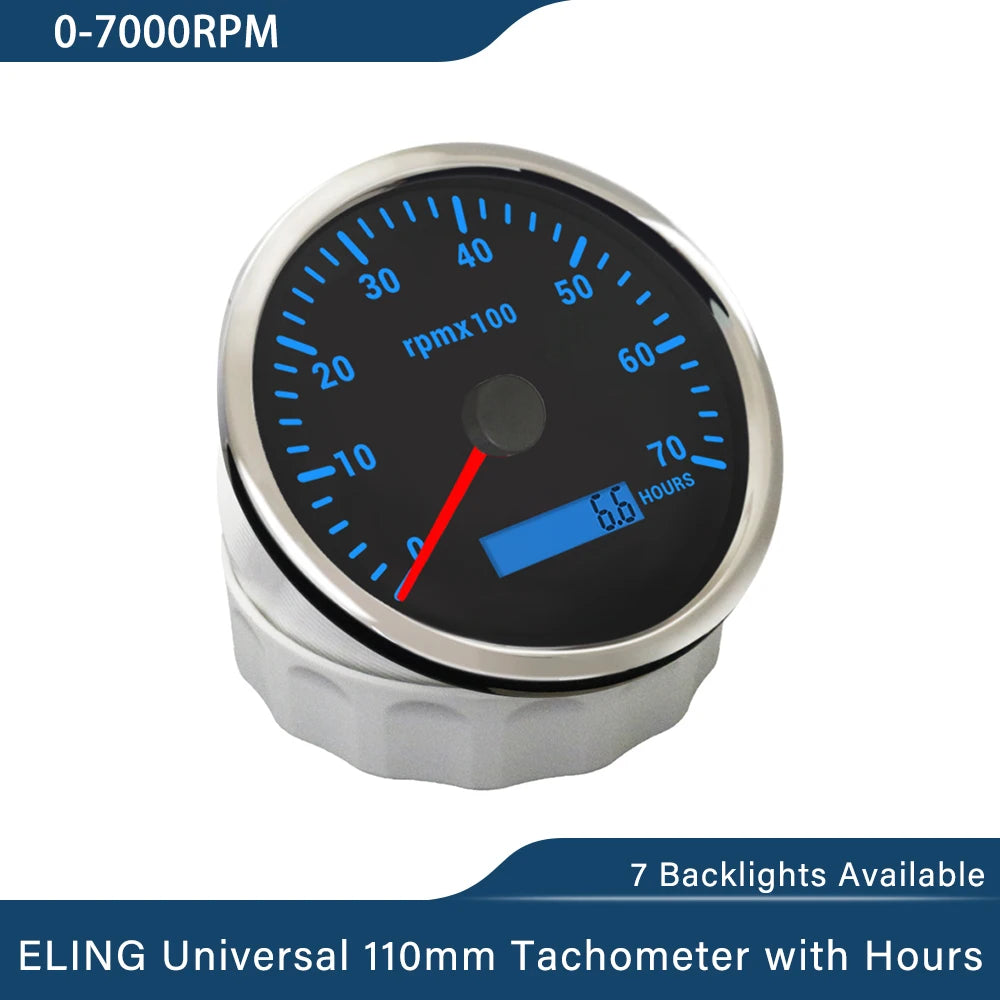 ELING 110mm Tachometer 0-3000 0-4000 0-6000 0-7000 0-8000 RPM LCD Hour Meter with 7 Colors Backlight for Car Boat Yacht 9-32V