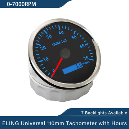 ELING 110mm Tachometer 0-3000 0-4000 0-6000 0-7000 0-8000 RPM LCD Hour Meter with 7 Colors Backlight for Car Boat Yacht 9-32V