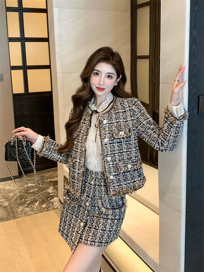 Early Autumn Small Fragrance Style Set Women's Autumn Winter Elegant Fashion High-End Feelings Outerwear Half Skirt Two-Piece...