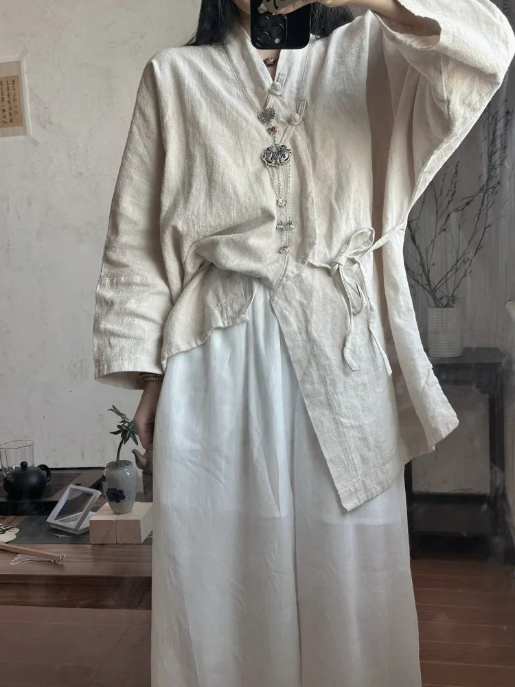 Autumn Fashion Woman Blouse 2024 Lace-up Vintage Blusa Mujer Long Sleeve Korean Women's Shirts Cotton Linen Solid Casual Camisas