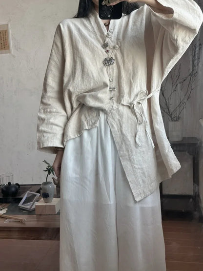 Autumn Fashion Woman Blouse 2024 Lace-up Vintage Blusa Mujer Long Sleeve Korean Women's Shirts Cotton Linen Solid Casual Camisas