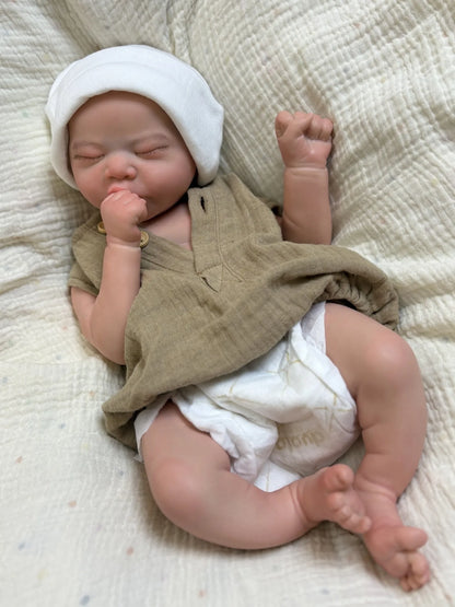 1PC 18-inch Open Mouth Silicone Reborn Doll for 2 Genders Handcrafted Lifelike Hand-painted Details Washable Collectible Toy