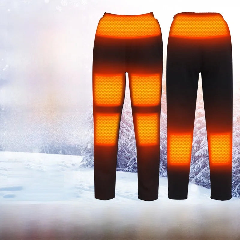 Smart USB Heated  Pants Large Size Men Women Casual Long Trousers Black Tech Heating Thermal Cotton Pants for Leisure
