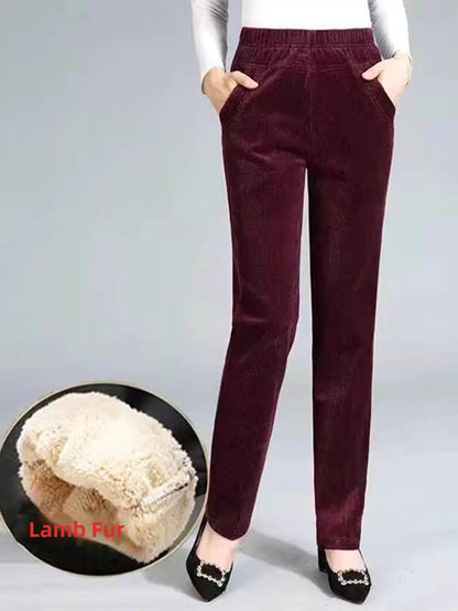 Autumn Winter Thiened Women's Casual Pants Lamb Velvet Harem Pants High Waist Straight Legged Fce Lined Mom Jeans Corduroy