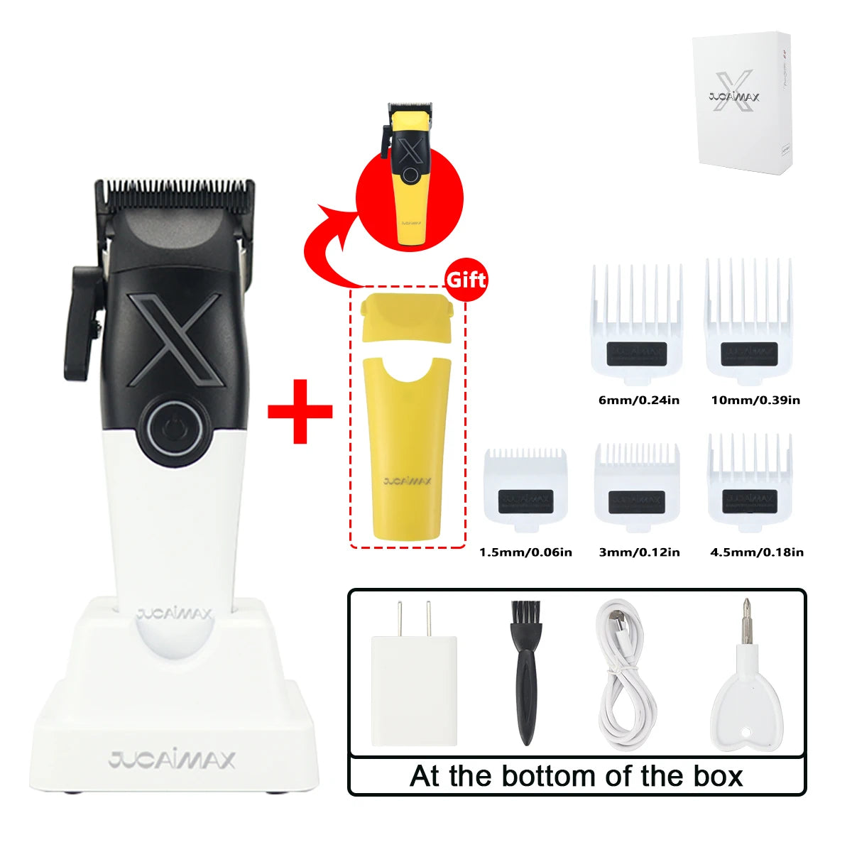 JUCAI X01 Professional Hair Clipper for Men Brushless Motor with Base Charger PHANTECHO2.0 DLCBlade Professional Barber Machines
