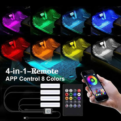 LED Car Interior Ambient Foot Light Kit With USB Cigarette Lighter Backlight Remote App Music Control Auto RGB Decorative Lamp