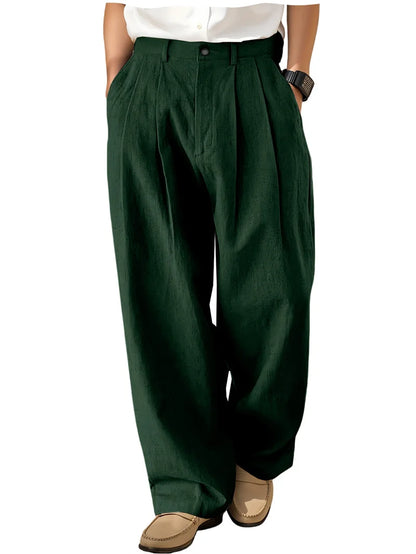 Men's Loose Pleated Wide Leg Pants Breathable Linen Blend Trousers Casual Business Suit Pants Summer Streetwear Daily Wear