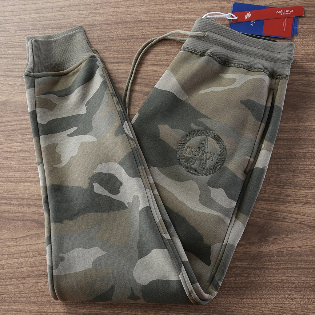 Winter American Retro Thickened Velvet 3D Letter Camouflage Sweatpants Men's Fashion Drawstring Sports Casual Ankle-tied Pants