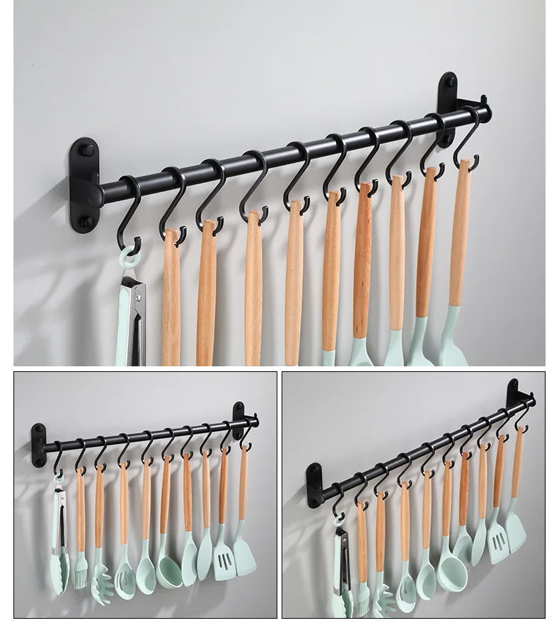 Kitchen Organizer Hooks Wall Hangers Rack Aluminum for Kitchen Utensils Knife Holder Cutting Board Spoon Lid Storage Accessories