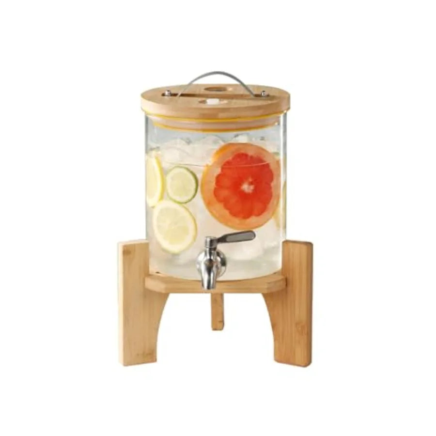 Beverage Dispenser, Glass Drink Dispenser with Stand, Glass water dispenser with Spigot, Large Drink Dispensers for Parties, Ba