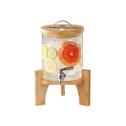 Beverage Dispenser, Glass Drink Dispenser with Stand, Glass water dispenser with Spigot, Large Drink Dispensers for Parties, Ba