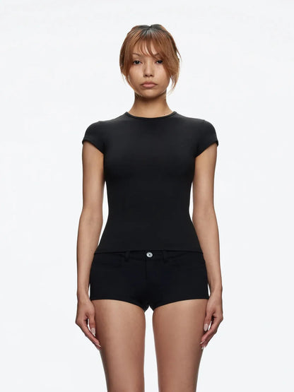 Tank Basic Slim-Fit Round-Neck T-Shirt, High-Elastic Slim-Fit Slimming Hot Girl Style Short Top, Versatile Hot Girl Style Everyday Outerwear Top, High-Elastic Slim-Fit T-Shirt