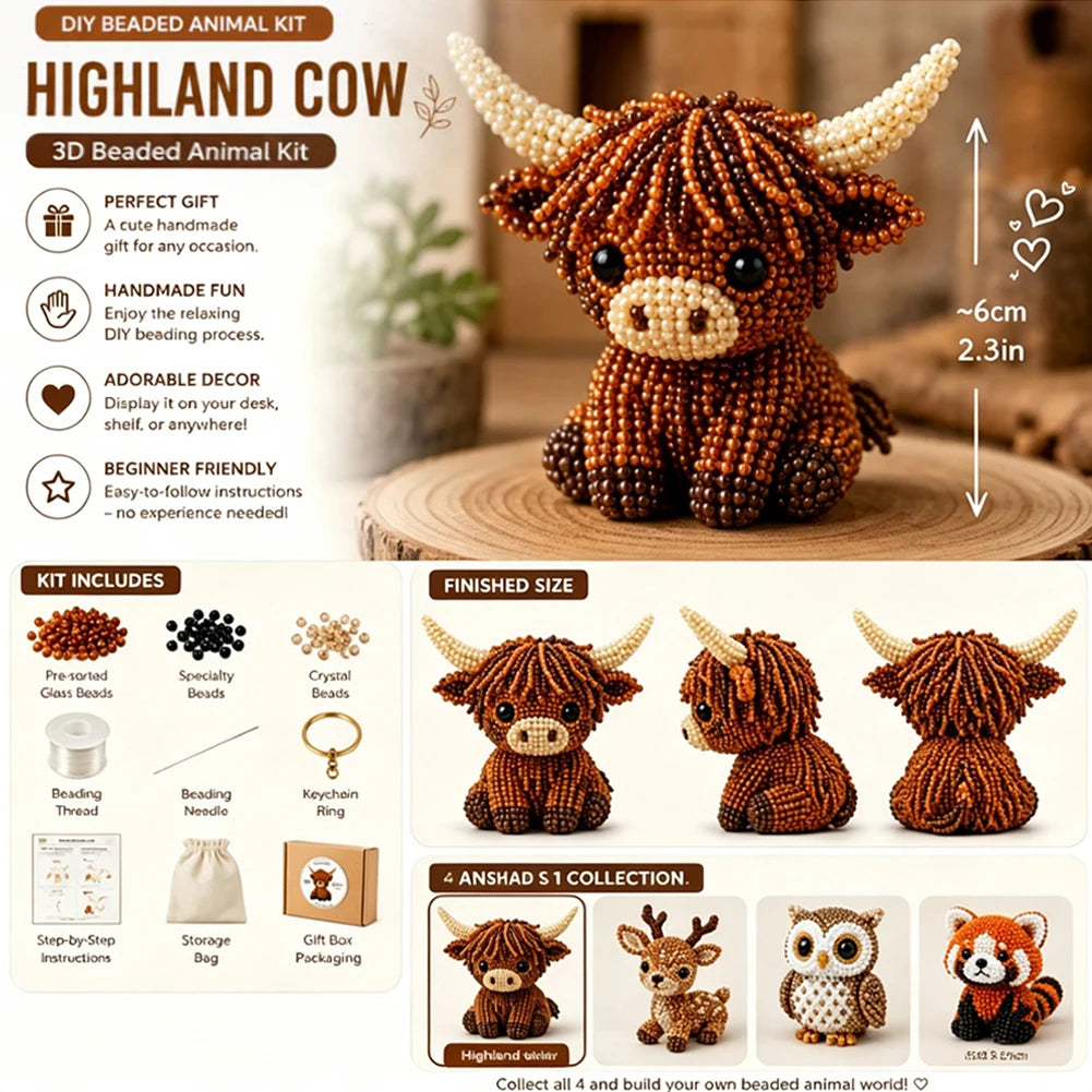 DIY 3D Animals Bead Embroidery Set with Colorful Beads Beadwork Crafts Kit for Home Studio Teens Girls Women Enthusiasts