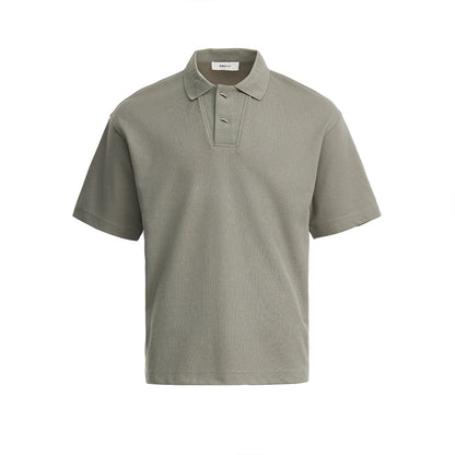 2026 Summer Men's 220g Heavyweight Waffle Polo Shirt Loose Lapel Breathable Soft Solid Color Basic Short Sleeve Tops