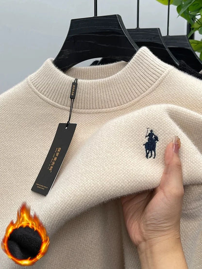 High end brand velvet sweater men's new designer fashion exquisite pony embroidery winter thick warm round neck knitted pullover