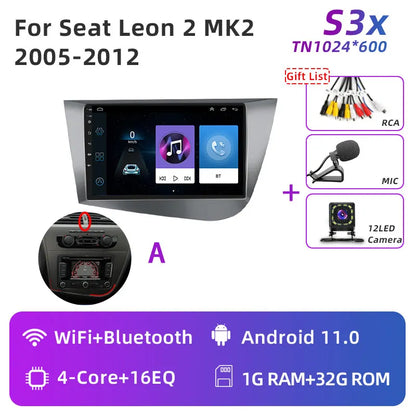 Jundof Car radio For Seat Leon 2 MK2 2005-2012 Carplay Android auto Qualcomm Car stereo Multimedia player 4G Wifi DSP 36EQ RHD