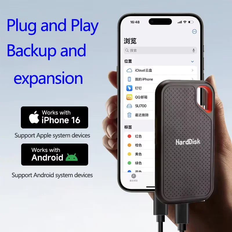 High-speed External Hd 2TB High-quality Hard Drive 128TB 64TB Portable SSD USB3.1 Solid State Disk for Mac/ Pc/Laptops/Phones