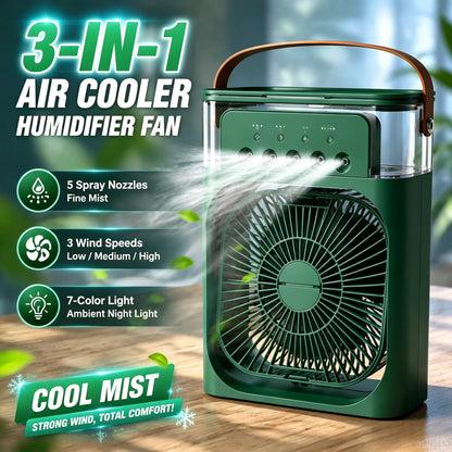 Three-in-one Fan Air Conditioner LED Light Portable Humidifier Air Conditioner Fan 3/4 Wind Speed Outdoor Travel Water Spray Fan
