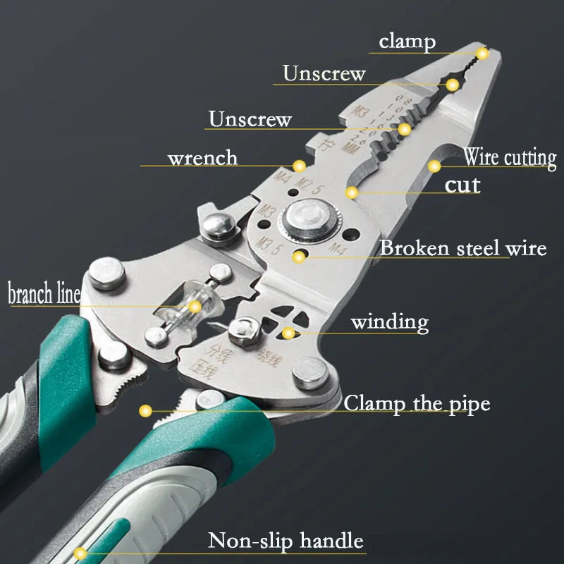 ZK Wire Stripping And Cutting Pliers, Multifunctional Folding Electrician Pliers, Line Branching And Crimping Pliers