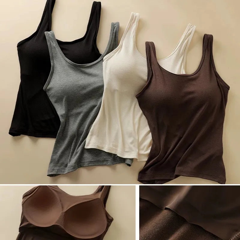 Premium New Women's Camisole with Built in Bra Summer Back Beauty Tank Top for Outer & Layering Wear